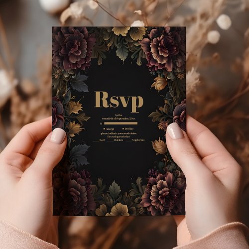 Victorian Gothic Floral Frame Wedding RSVP Card