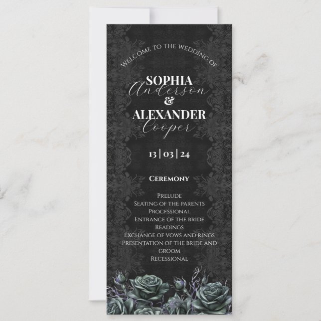 Victorian Gothic Floral Roses Wedding Program (Front)