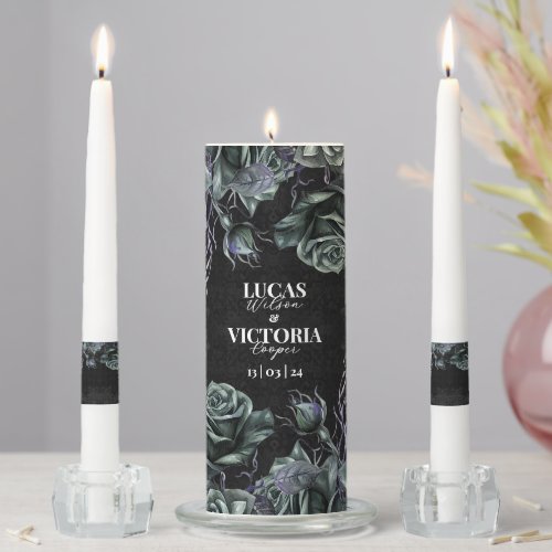 Victorian Gothic Floral Roses Wedding Unity Candle Set