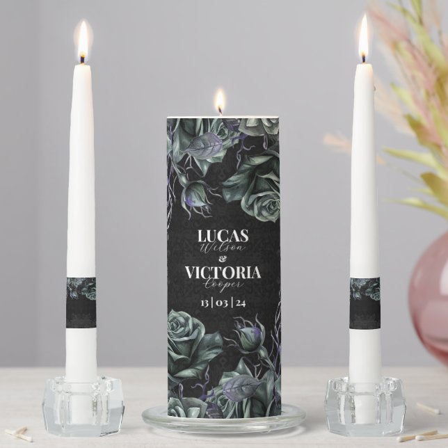 Victorian Gothic Floral Roses Wedding Unity Candle Set (In Situ)