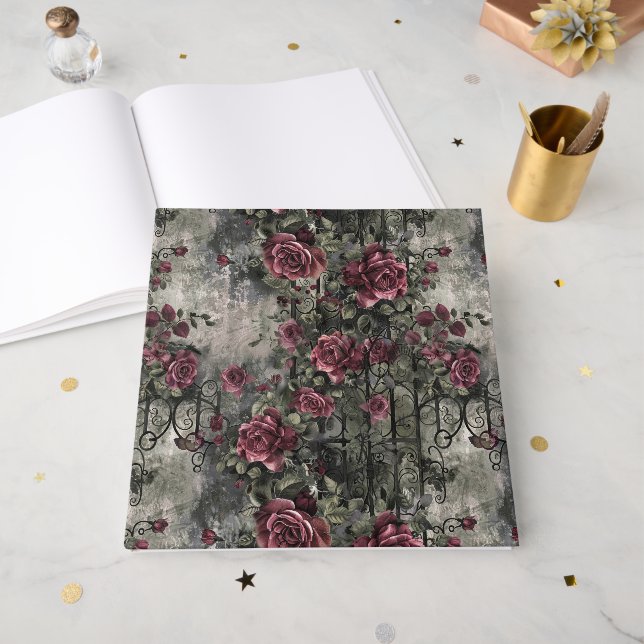 Victorian Gothic Garden Roses Pattern Guest Book (Front Open)