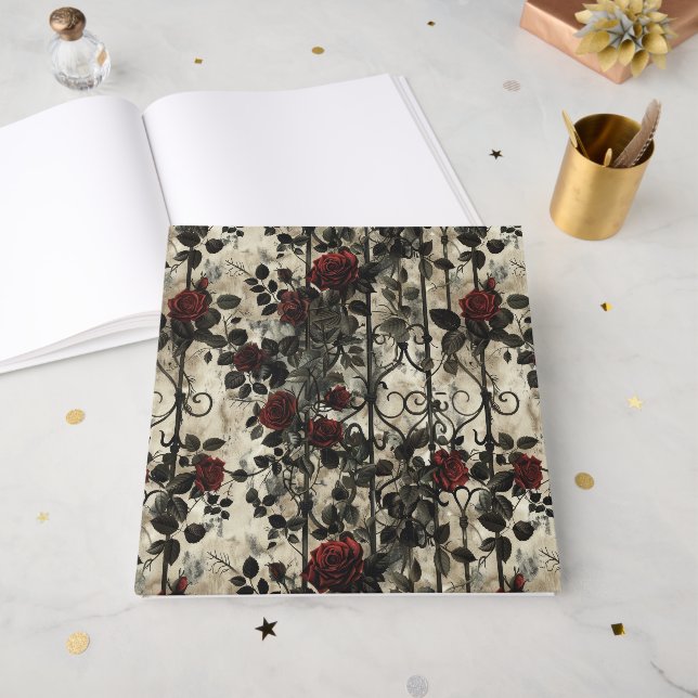 Victorian Gothic Garden Roses Pattern Guest Book (Front Open)