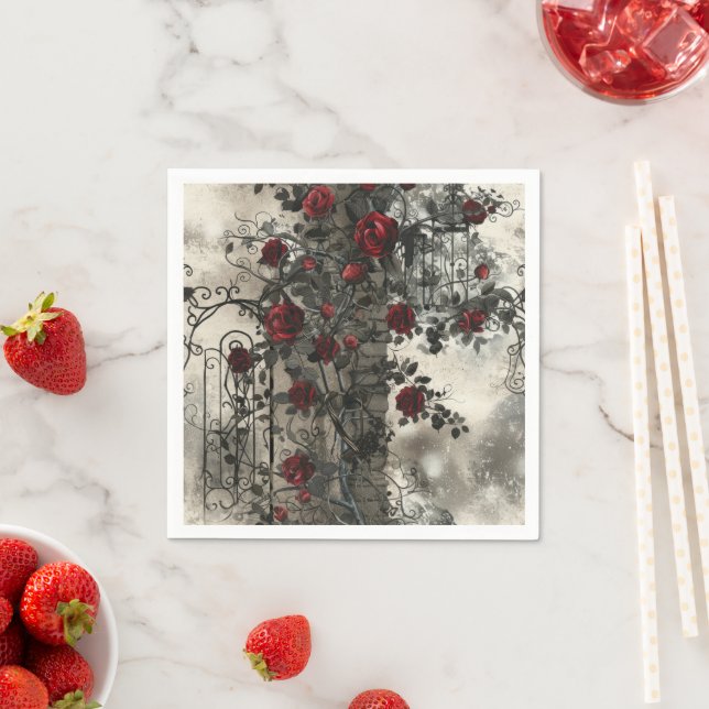 Victorian Gothic Garden Roses Pattern Napkins (Insitu)