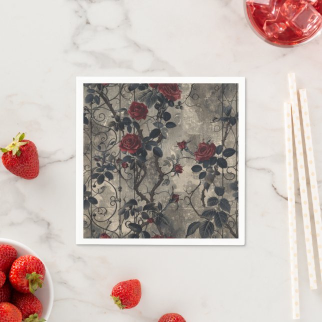 Victorian Gothic Garden Roses Pattern Napkins (Insitu)
