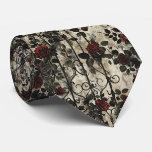 Victorian Gothic Garden Roses Pattern Neck Tie