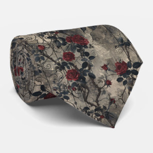 Victorian Gothic Garden Roses Pattern Neck Tie