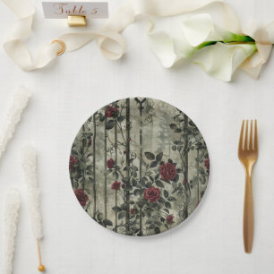 Victorian Gothic Garden Roses Pattern Paper Plates