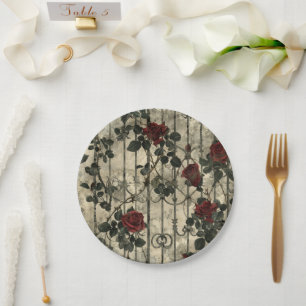 Victorian Gothic Garden Roses Pattern Paper Plates
