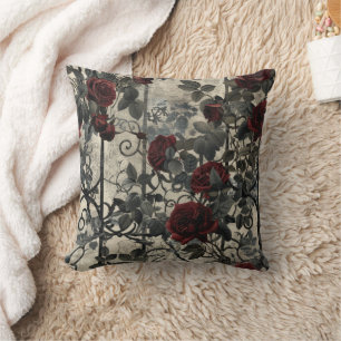Victorian Gothic Garden Roses Pattern Throw Pillow