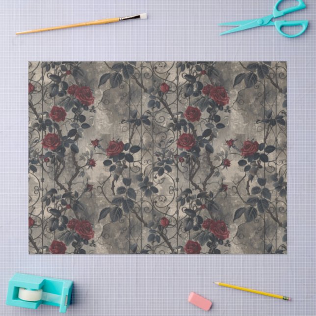Victorian Gothic Garden Roses Pattern Tissue Paper (Craft)