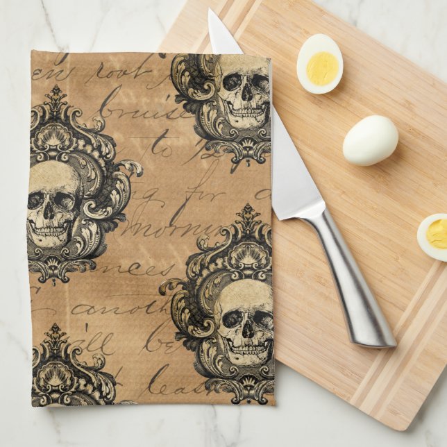 Victorian Gothic Glam Skull  Kitchen Towel (Quarter Fold)