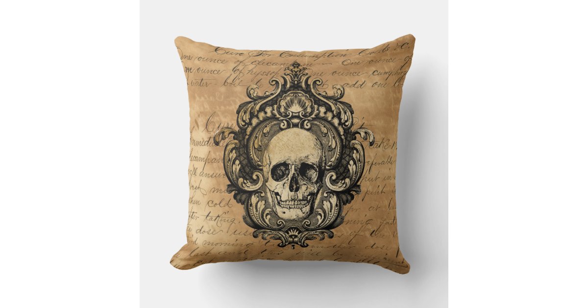 Goth Pink Skull Damask Halloween Glam Goth Black Throw Pillow