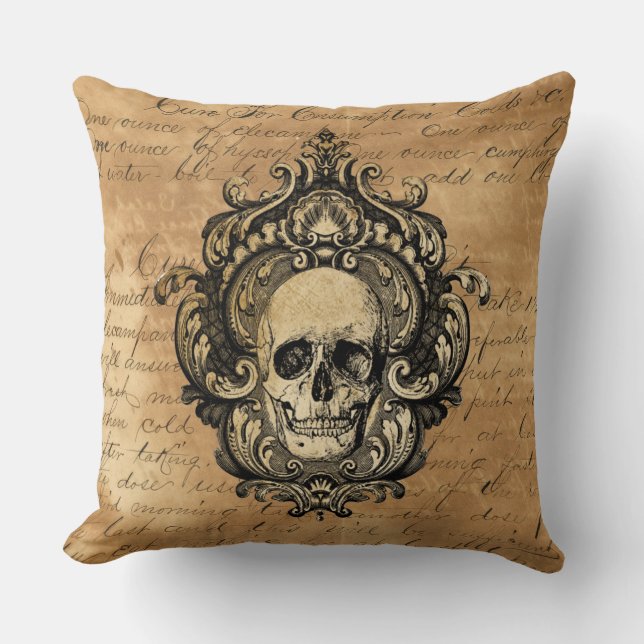 Victorian Gothic Glam Skull  Throw Pillow (Front)