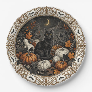 Victorian Gothic Halloween Black Cat Dinner Plate