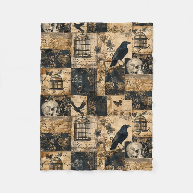 Victorian Gothic Halloween Patchwork  Fleece Blanket (Front)