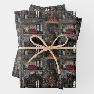 Victorian Gothic Haunted Dollshouse with Dolls in Wrapping Paper Sheets