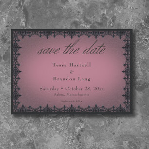 Victorian Gothic Iron Border Burgundy Wedding Save The Date