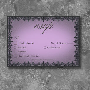 Victorian Gothic Iron Border Purple Wedding Dinner RSVP Card