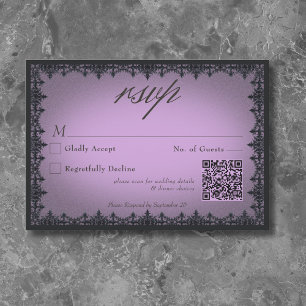 Victorian Gothic Iron Border Purple Wedding QR RSVP Card
