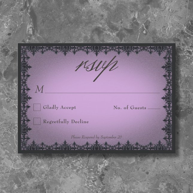 Victorian Gothic Iron Border Purple Wedding RSVP Card (Victorian Gothic Iron Border Purple Wedding RSVP Card)