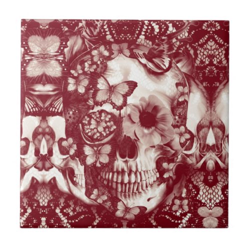 Victorian gothic lace skull ceramic tile