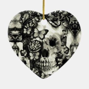 Victorian gothic lace skull pattern ceramic ornament