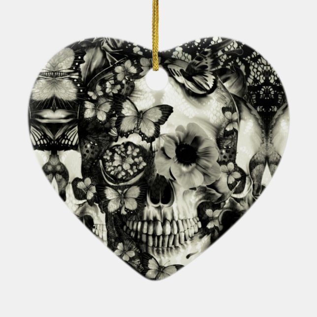 Victorian gothic lace skull pattern ceramic ornament (Back)