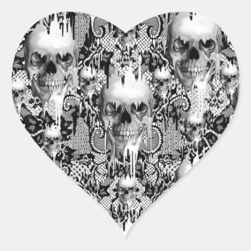 Victorian Gothic Lace skull pattern Heart Sticker