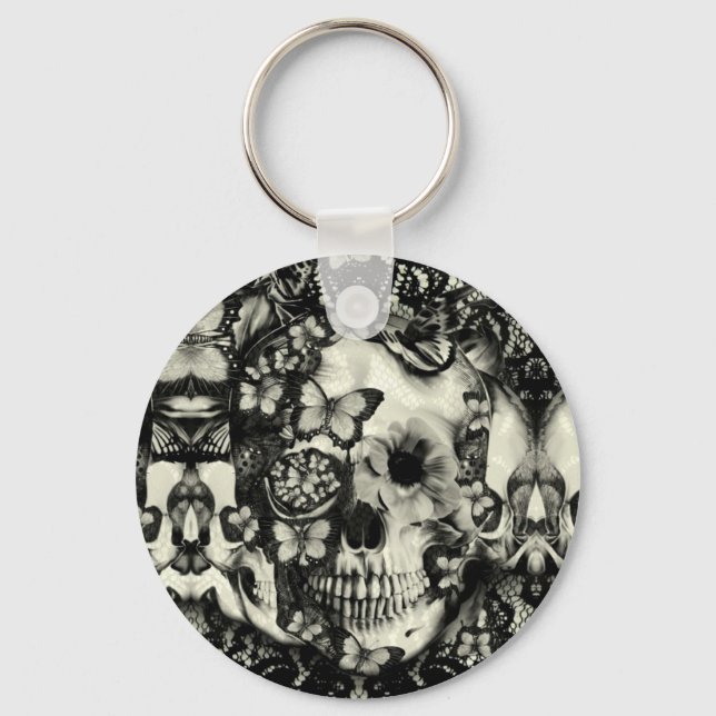 Victorian gothic lace skull pattern keychain (Front)