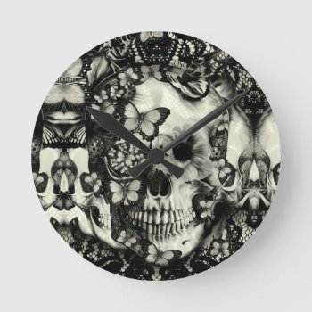Victorian Gothic Lace Skull Pattern Round Clock by KPattersonDesign at Zazzle