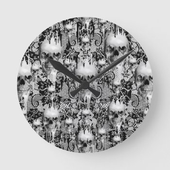 Victorian Gothic Lace Skull Pattern Round Clock by KPattersonDesign at Zazzle