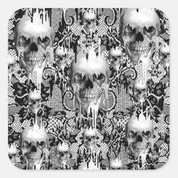 Victorian Gothic Lace Skull Pattern Square Sticker by KPattersonDesign at Zazzle