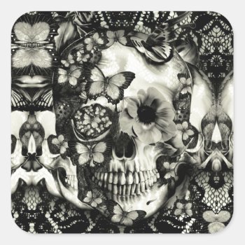 Victorian Gothic Lace Skull Pattern Square Sticker by KPattersonDesign at Zazzle