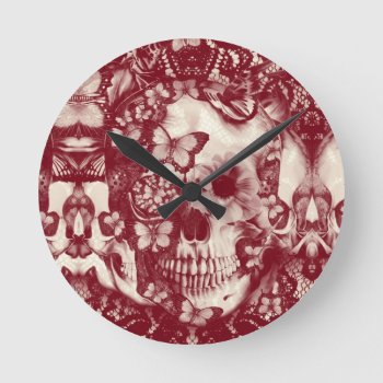 Victorian Gothic Lace Skull Round Clock by KPattersonDesign at Zazzle