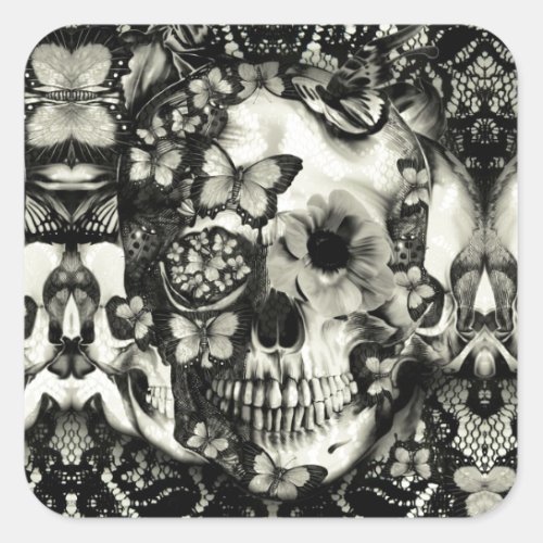 Victorian gothic lace skull square sticker