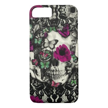 Victorian Gothic Lace Skull With Pink Accents Iphone 8/7 Case by KPattersonDesign at Zazzle