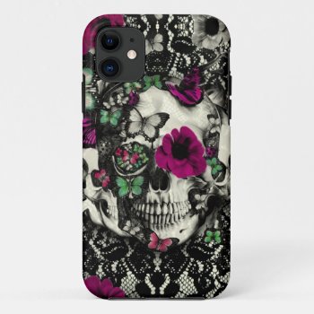 Victorian Gothic Lace Skull With Pink Accents Iphone 11 Case by KPattersonDesign at Zazzle