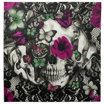 Victorian Gothic Lace Skull With Pink Accents Cloth Napkin by KPattersonDesign at Zazzle