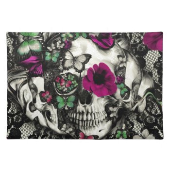 Victorian Gothic Lace Skull With Pink Accents Placemat by KPattersonDesign at Zazzle