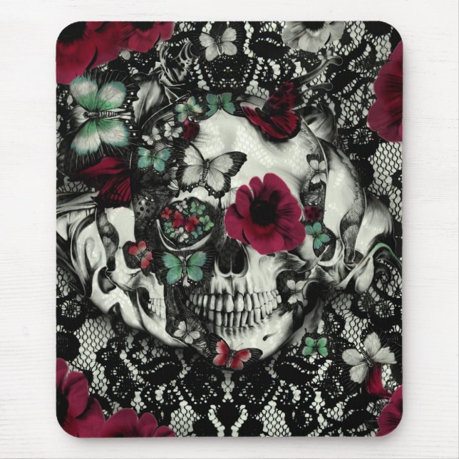 Victorian gothic lace skull with red accents mouse pad (Front)