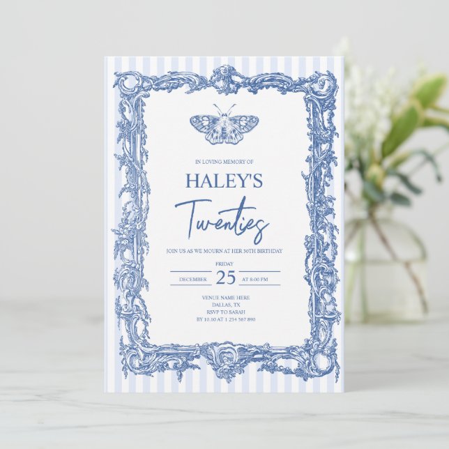 Victorian Gothic Moth RIP Twenties 30th Birthday Invitation (Standing Front)