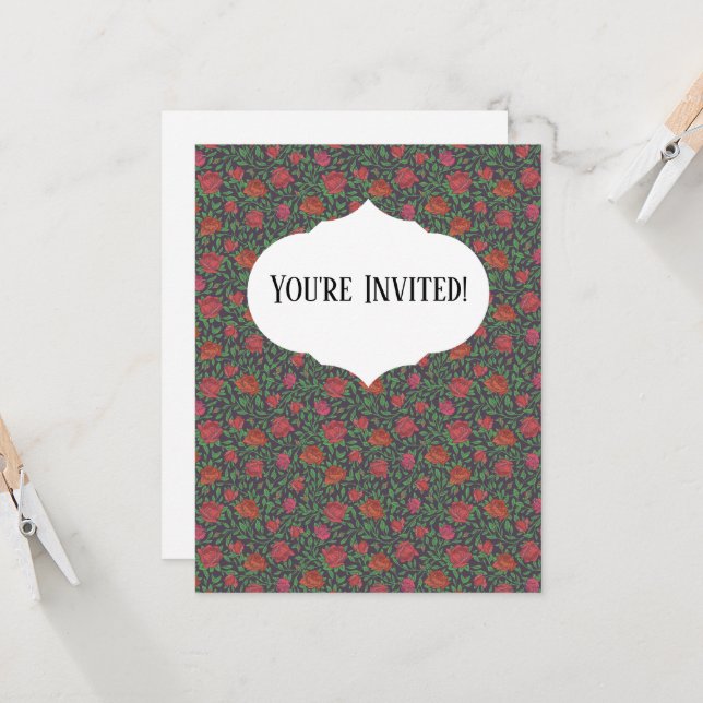 Victorian Gothic Perfect Red & Fuchsia Roses Card (Front/Back In Situ)