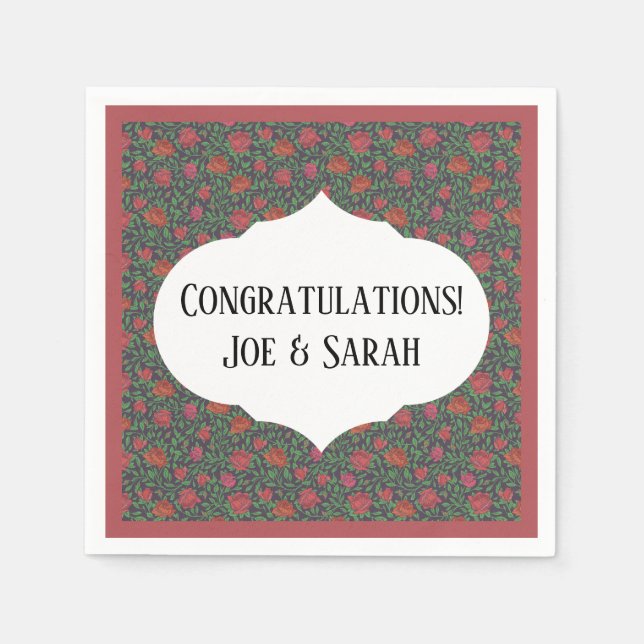 Victorian Gothic Perfect Red & Fuchsia Roses Napkins (Front)