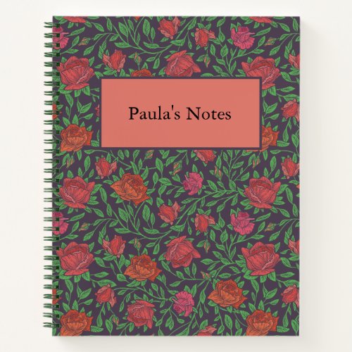 Victorian Gothic Perfect Red  Fuchsia Roses Notebook