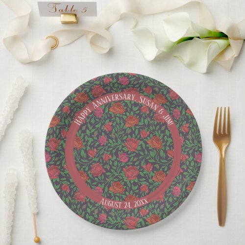 Victorian Gothic Perfect Red  Fuchsia Roses Paper Plates