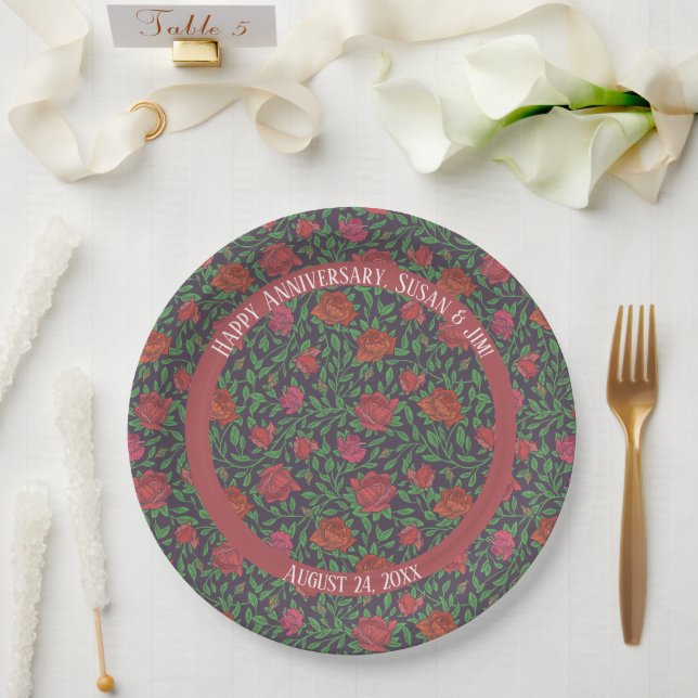 Victorian Gothic Perfect Red & Fuchsia Roses Paper Plates (Wedding)
