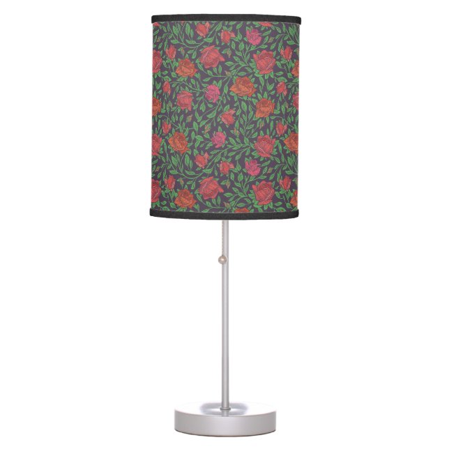 Victorian Gothic Perfect Red & Fuchsia Roses Table Lamp (Front)