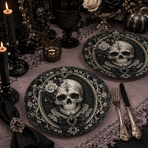 Victorian Gothic Skull Black Ivory Dark Romance Paper Plates