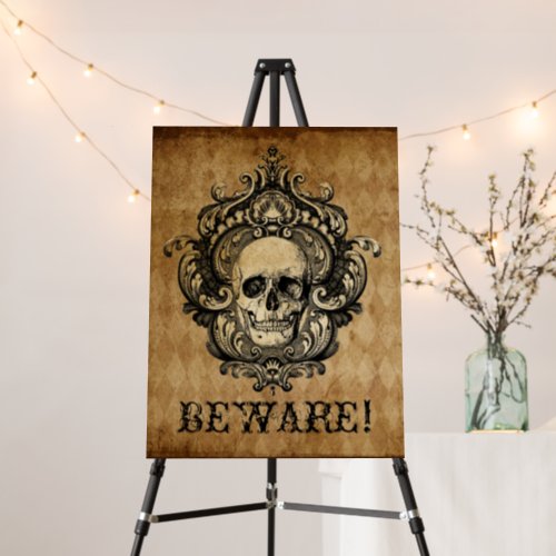 Victorian Gothic Skull Halloween Beware Sign