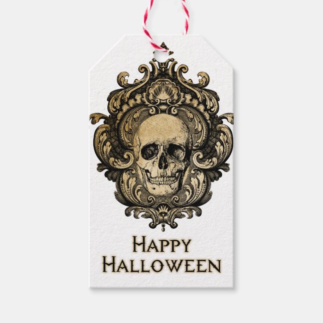 Victorian Gothic Skull Halloween Gift Tag (Front)